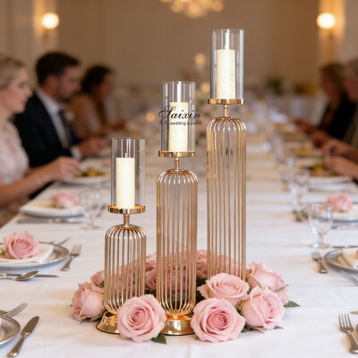 Saixin New Design Popular Elegant Set Gold Metal Candle Holder for Table Decoration